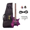 GROTE HEADLESS ELECTRIC GUITAR BURL FIGURE VENEER TOP BODY WITH GIGBAG - purple